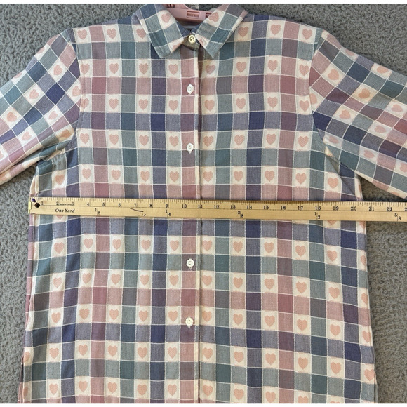 Alfred Dunner Womens 8 Petite Button Shirt Pastel Heart Check Pattern - Picture 8 of 13